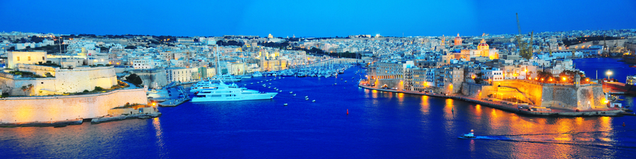 View of forts St Angelo & St Michael from, Valetta harbour, Malta